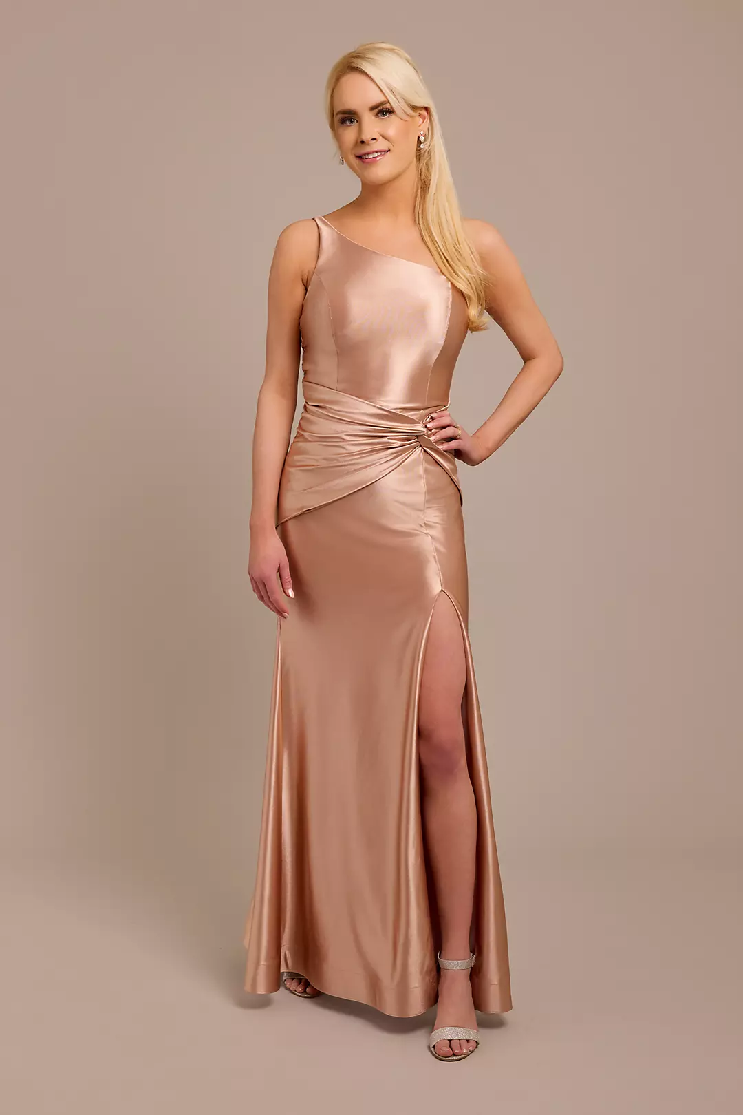 Sculpting Shiny Satin One-Shoulder Knot Dresses - XNAUWBI