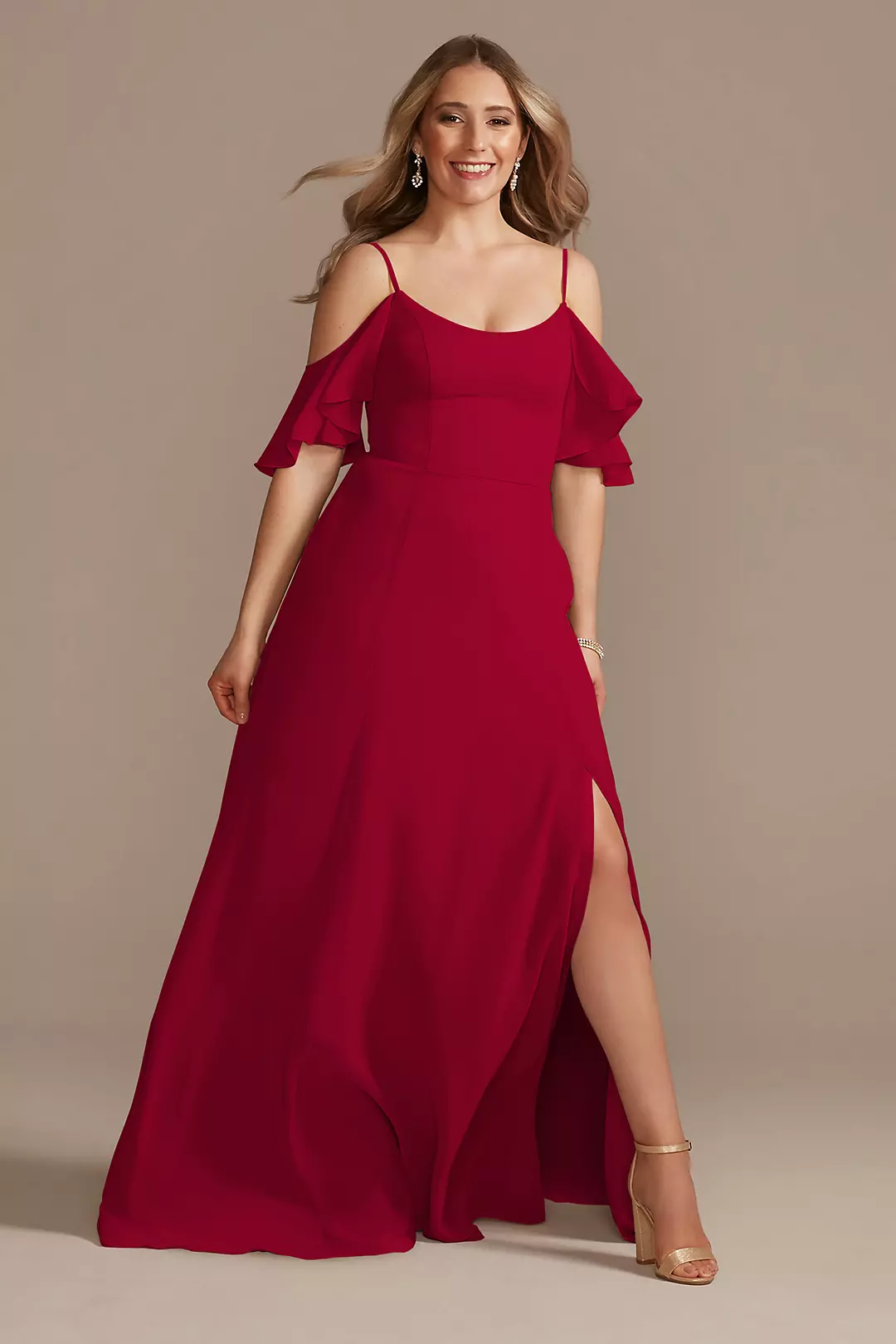 Cold-Shoulder Long Chiffon Dresses - XNAUWBI