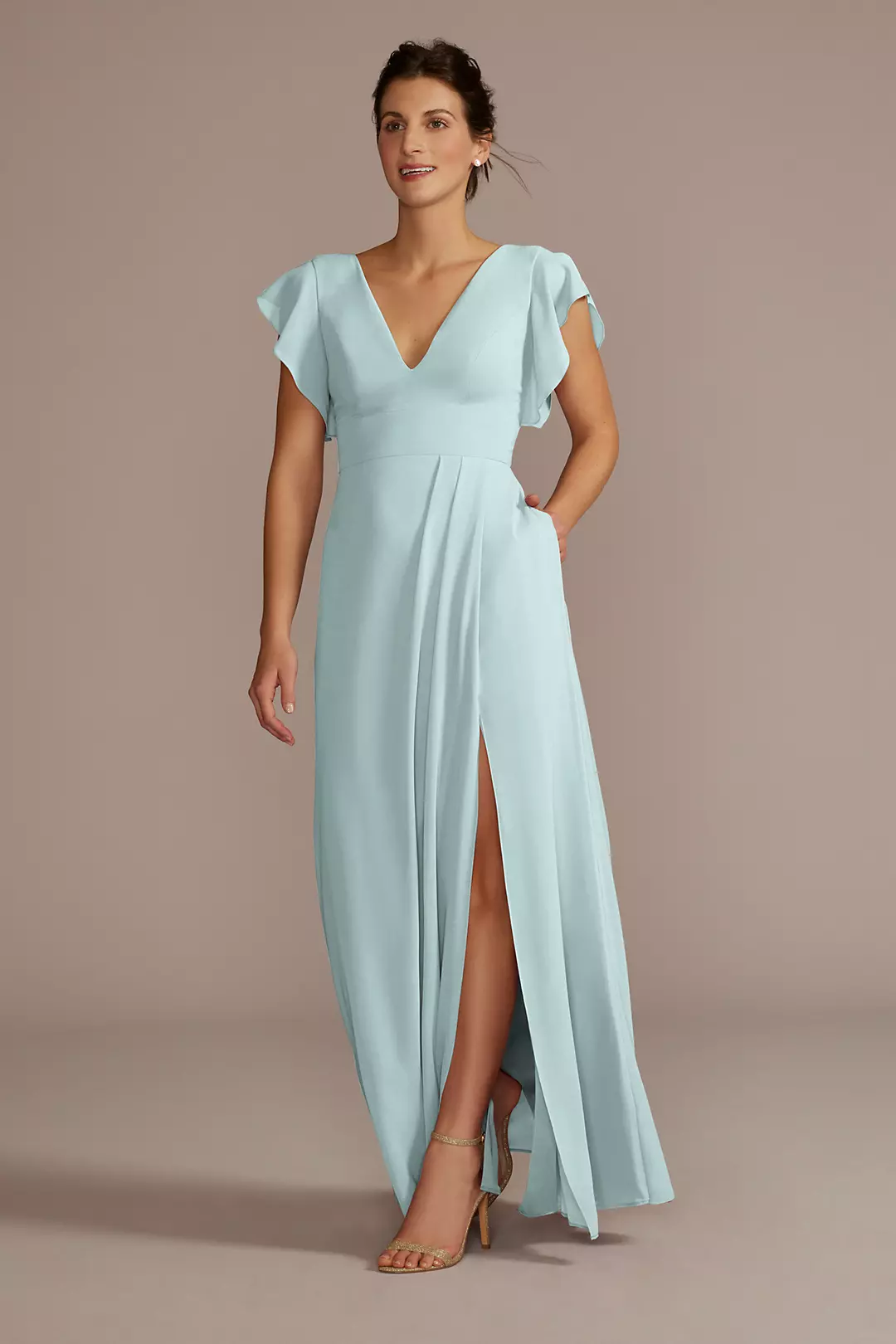 Flutter Sleeve Chiffon V-Neck Dresses - XNAUWBI