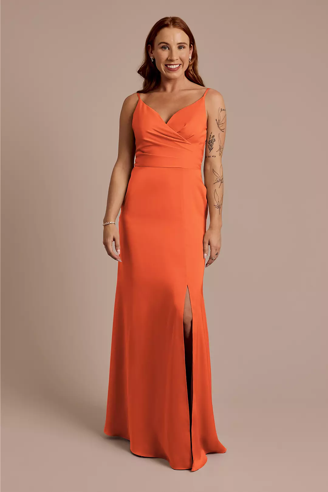 Matte Satin Spaghetti Strap Surplice A-Line Dresses - XNAUWBI