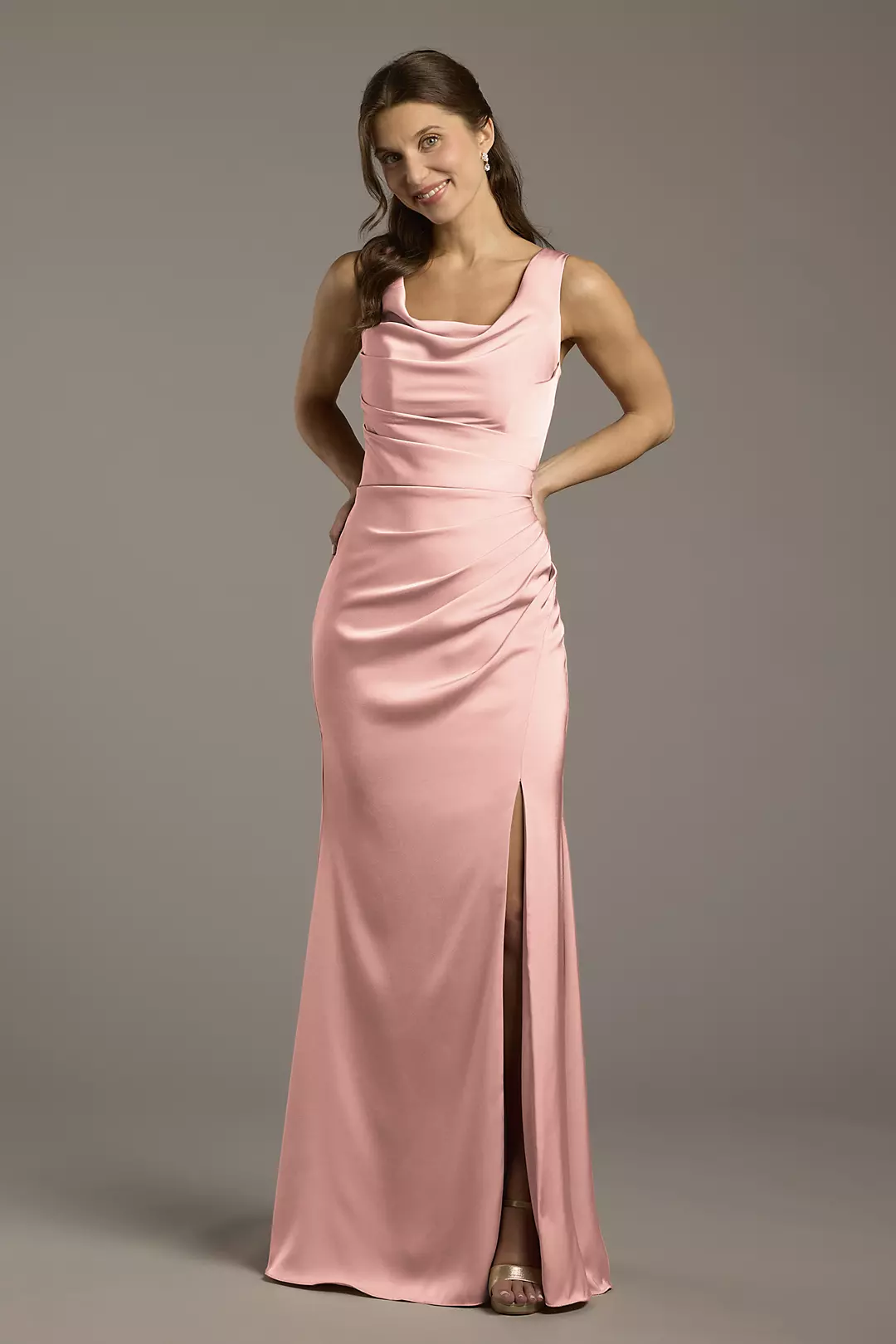 Matte Satin Cowl Neck Sheath Dresses - XNAUWBI