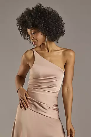 Matte Satin One-Shoulder Drop Waist Dresses - XNAUWBI