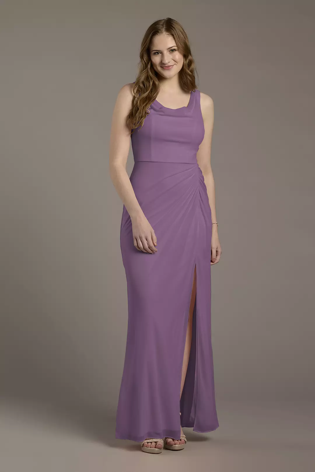 Mesh Cowl Neck Ruched A-Line Dresses - XNAUWBI