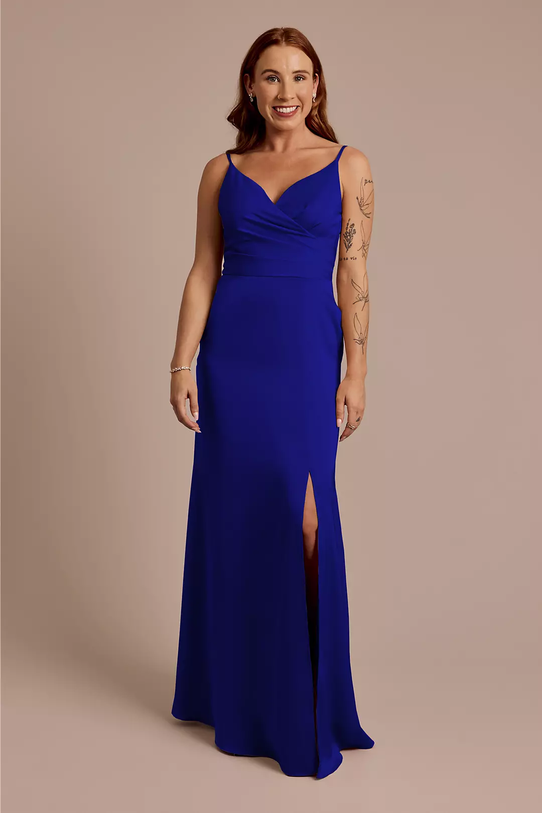 Matte Satin Spaghetti Strap Surplice A-Line Dresses - XNAUWBI