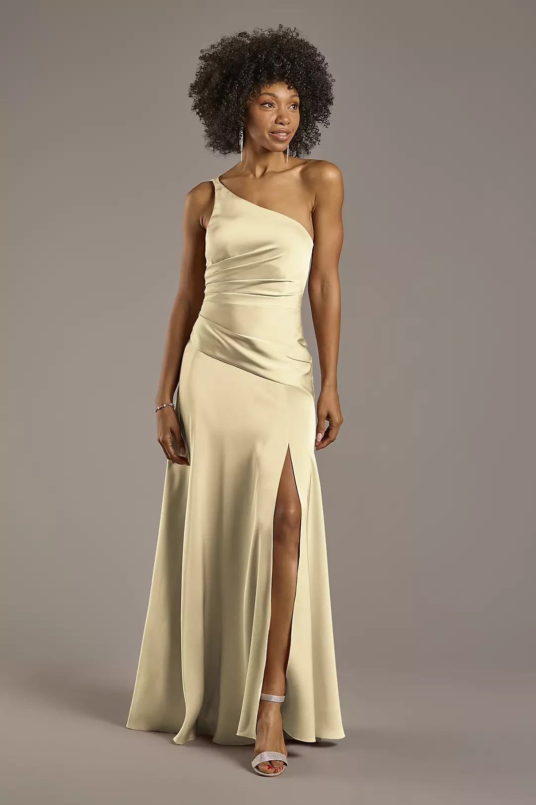 Matte Satin One-Shoulder Drop Waist Dresses - XNAUWBI
