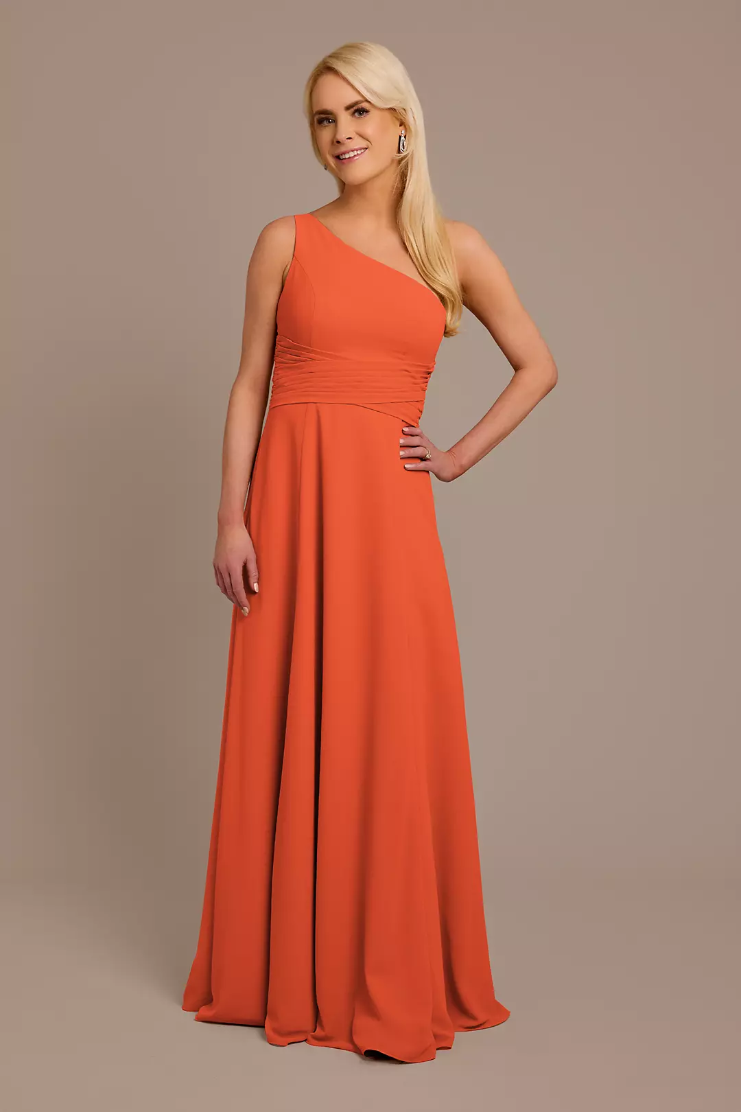 Chiffon One-Shoulder Dress with Tie Dress - XNAUWBI