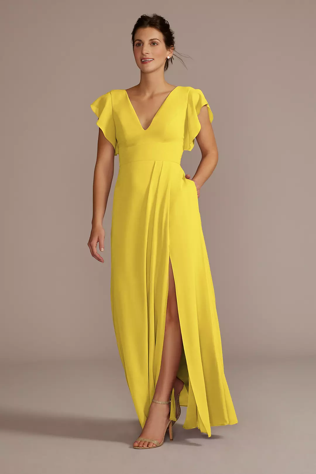 Flutter Sleeve Chiffon V-Neck Dresses - XNAUWBI