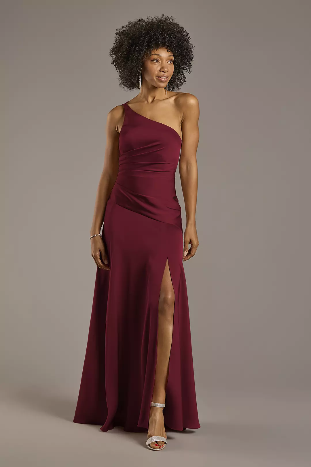 Matte Satin One-Shoulder Drop Waist Dresses - XNAUWBI