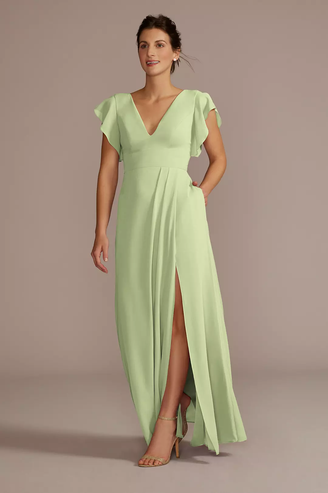 Flutter Sleeve Chiffon V-Neck Dresses - XNAUWBI