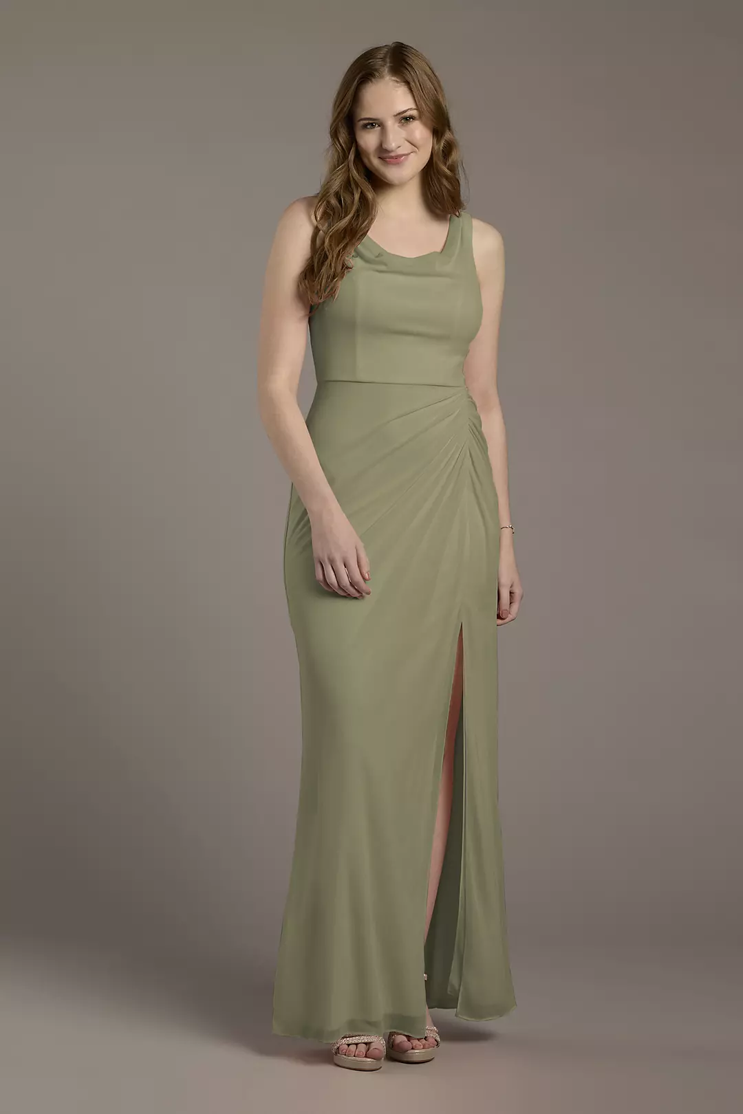 Mesh Cowl Neck Ruched A-Line Dresses - XNAUWBI