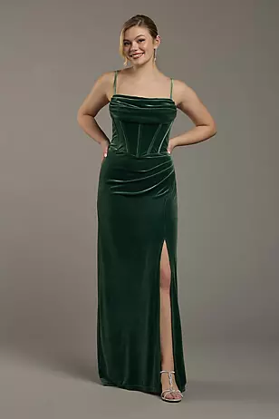 Velvet Corset Bodice Spaghetti Strap Sheath Dresses - XNAUWBI