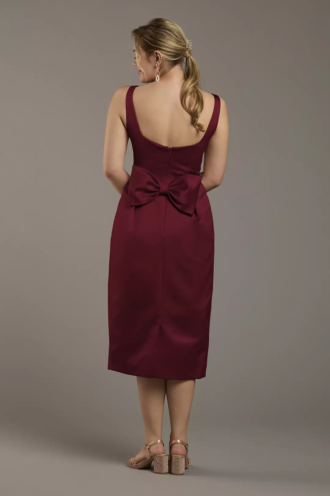 Matte Satin Tank Midi Dress with Bow Back Dress - XNAUWBI