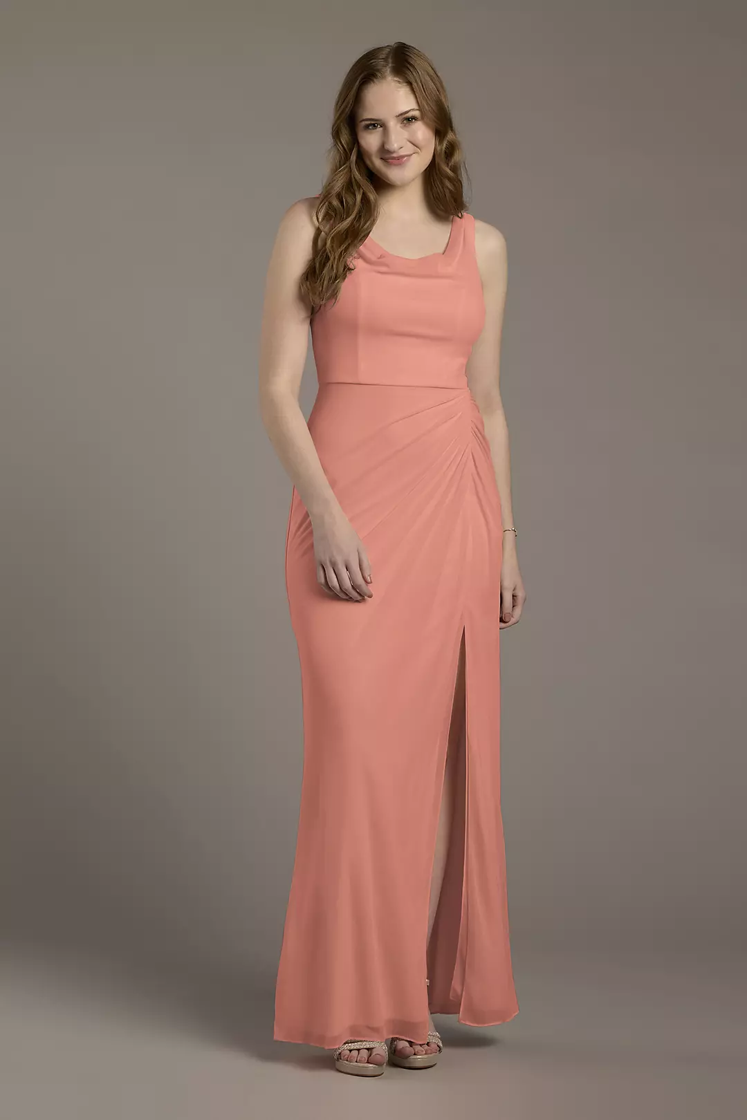 Mesh Cowl Neck Ruched A-Line Dresses - XNAUWBI