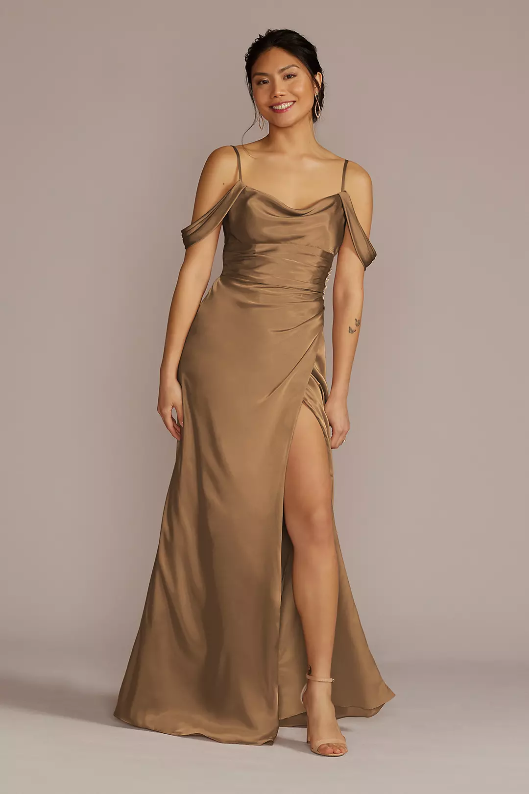 Charmeuse Cowl Dress with Swag Sleeves Dress - XNAUWBI