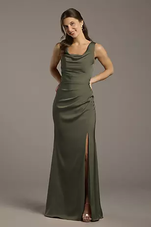 Matte Satin Cowl Neck Sheath Dresses - XNAUWBI