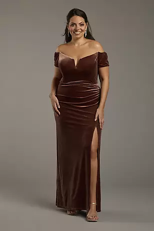 Velvet Off-the-Shoulder Notch Neck Sheath Dresses - XNAUWBI