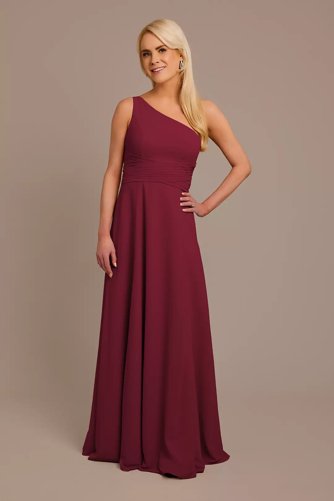 Chiffon One-Shoulder Dress with Tie Dress - XNAUWBI