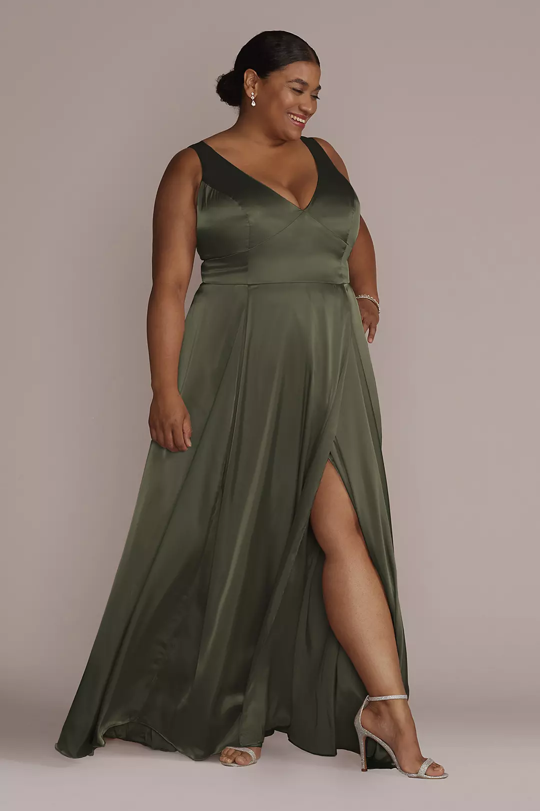 Charmeuse Tank V-Neck Dress with Slit Dress - XNAUWBI