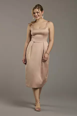 Matte Satin Tank Midi Dress with Bow Back Dress - XNAUWBI
