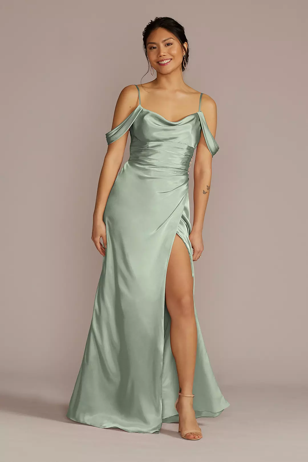 Charmeuse Cowl Dress with Swag Sleeves Dress - XNAUWBI