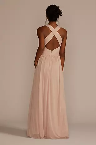 Mesh Long Dress with Crisscross Back Dress - XNAUWBI