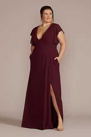 Flutter Sleeve Chiffon V-Neck Dresses - XNAUWBI
