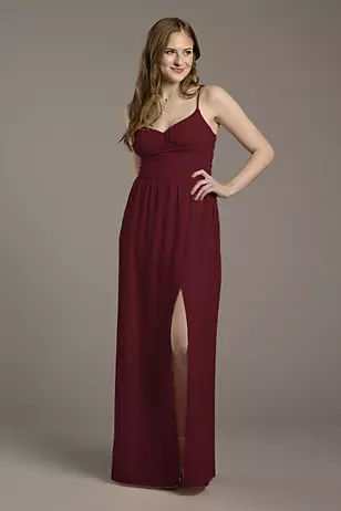 Chiffon Spaghetti Strap A-Line Dress with Slit Dress - XNAUWBI