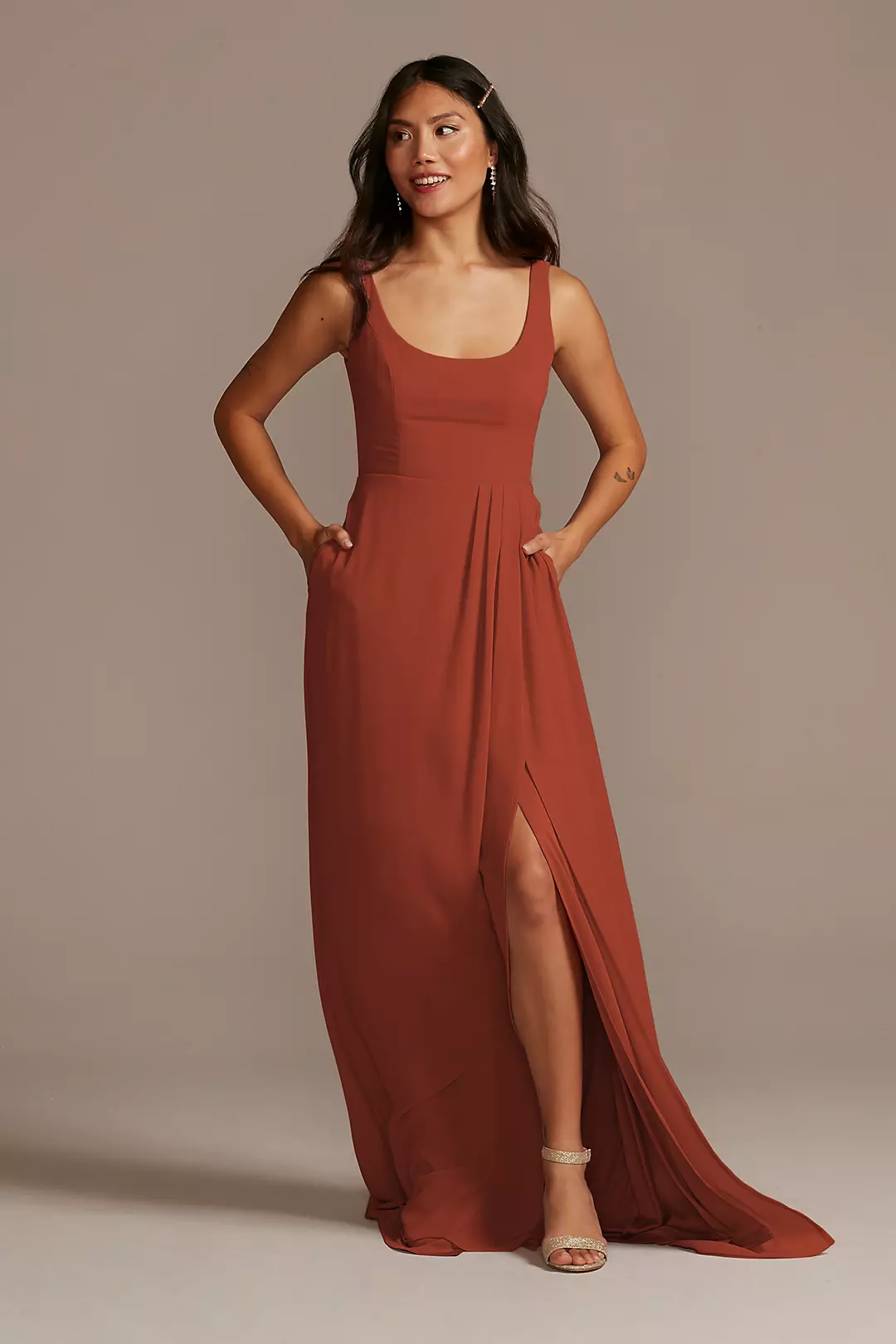 Chiffon Tank Scoop Neck Dresses - XNAUWBI