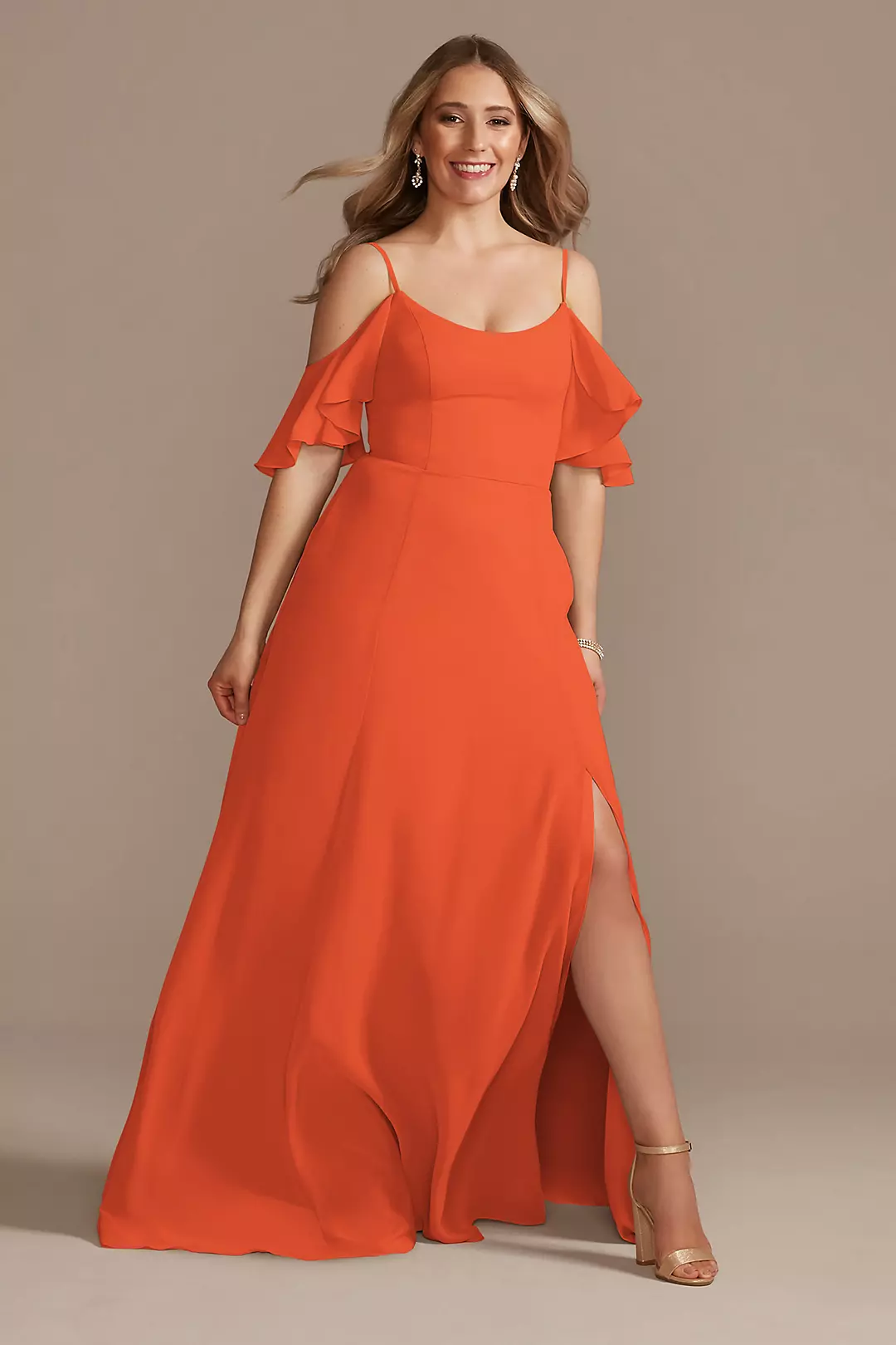Cold-Shoulder Long Chiffon Dresses - XNAUWBI