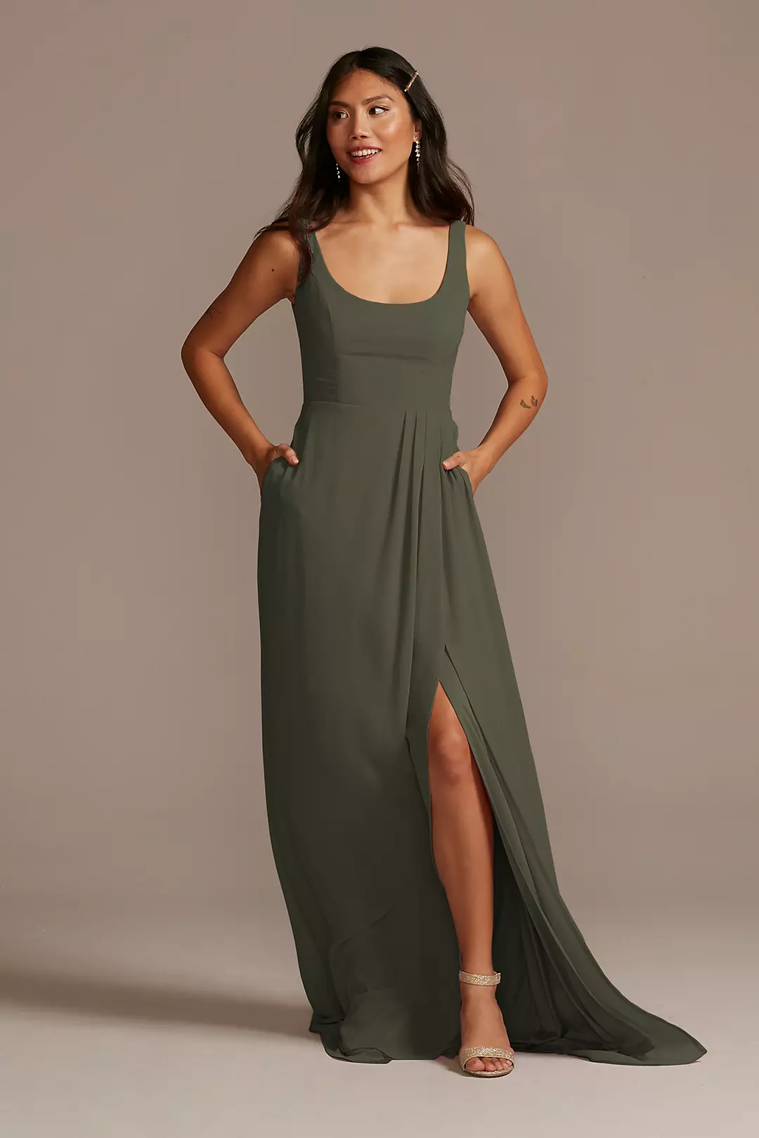 Chiffon Tank Scoop Neck Dresses - XNAUWBI