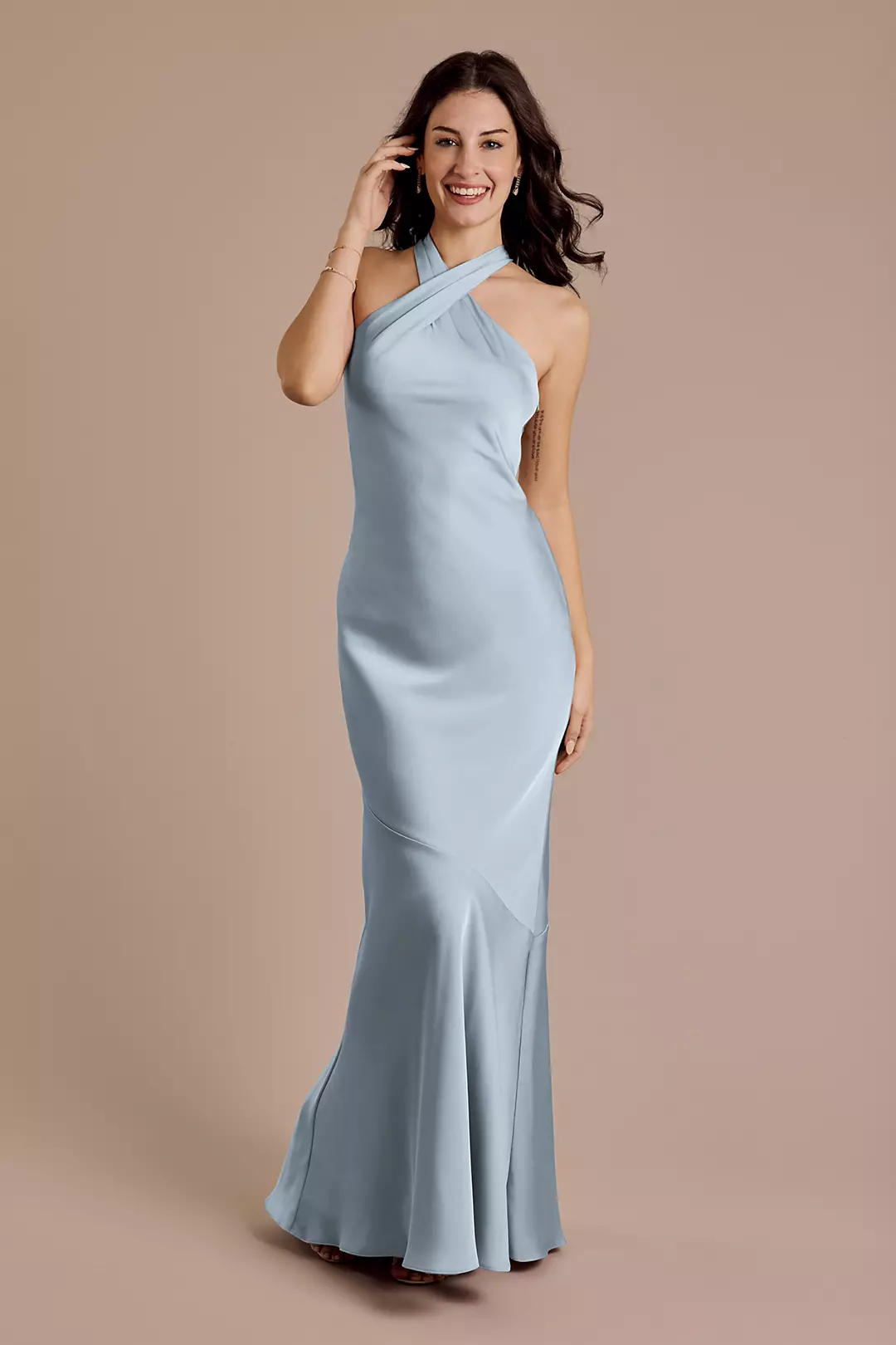 Matte Satin Y-Neck Bias Sheath Dresses - XNAUWBI