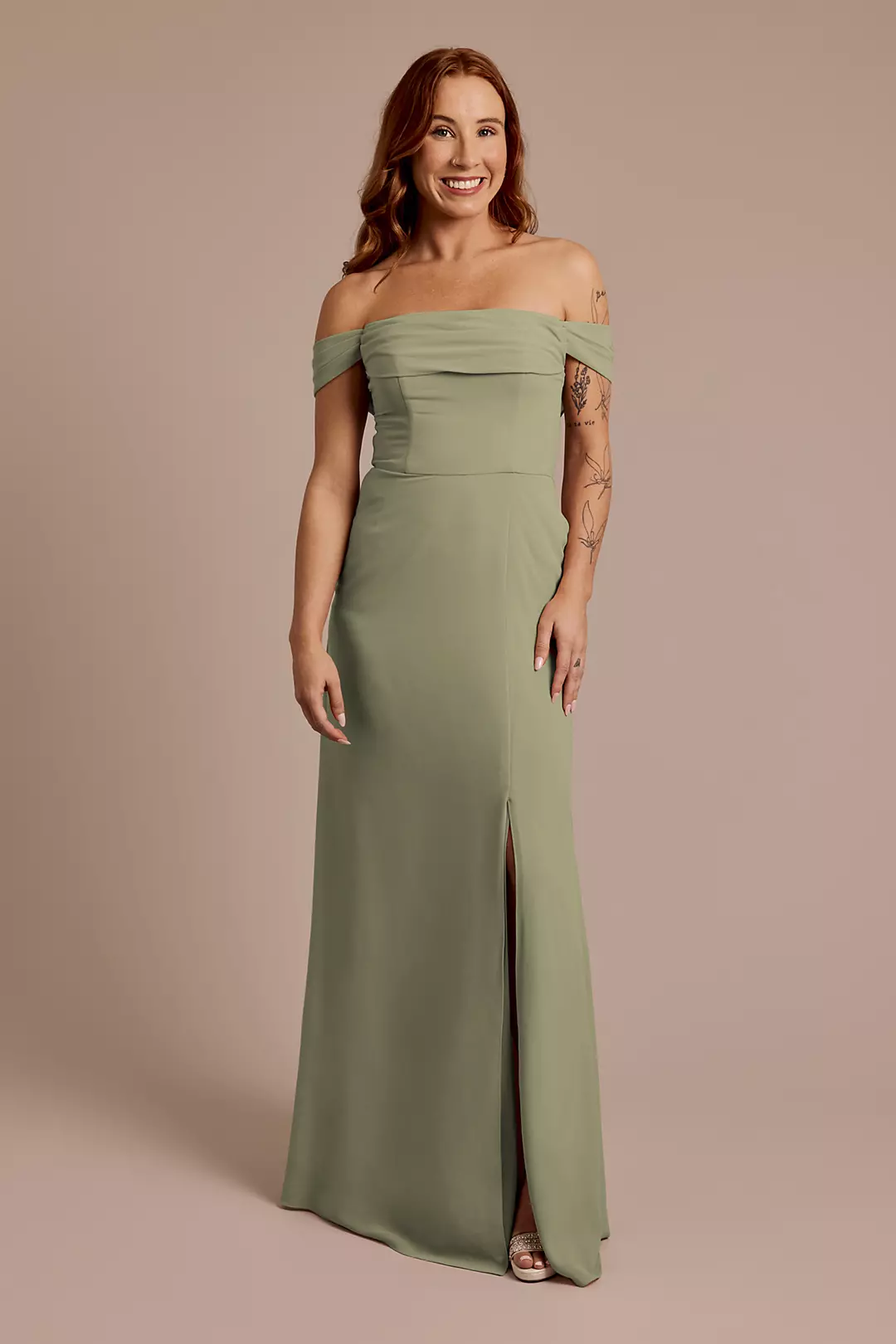 Chiffon Off-the-Shoulder Draped Dresses - XNAUWBI