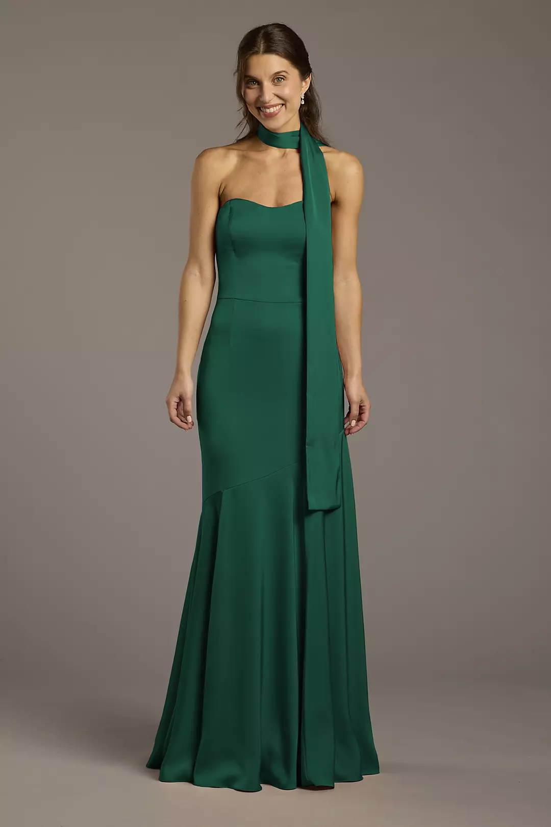 Matte Satin Strapless Sweetheart Dress with Scarf Dress - XNAUWBI