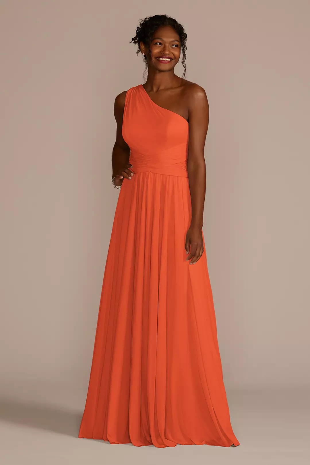 Mesh One-Shoulder Dress with Full Skirt Dress - XNAUWBI