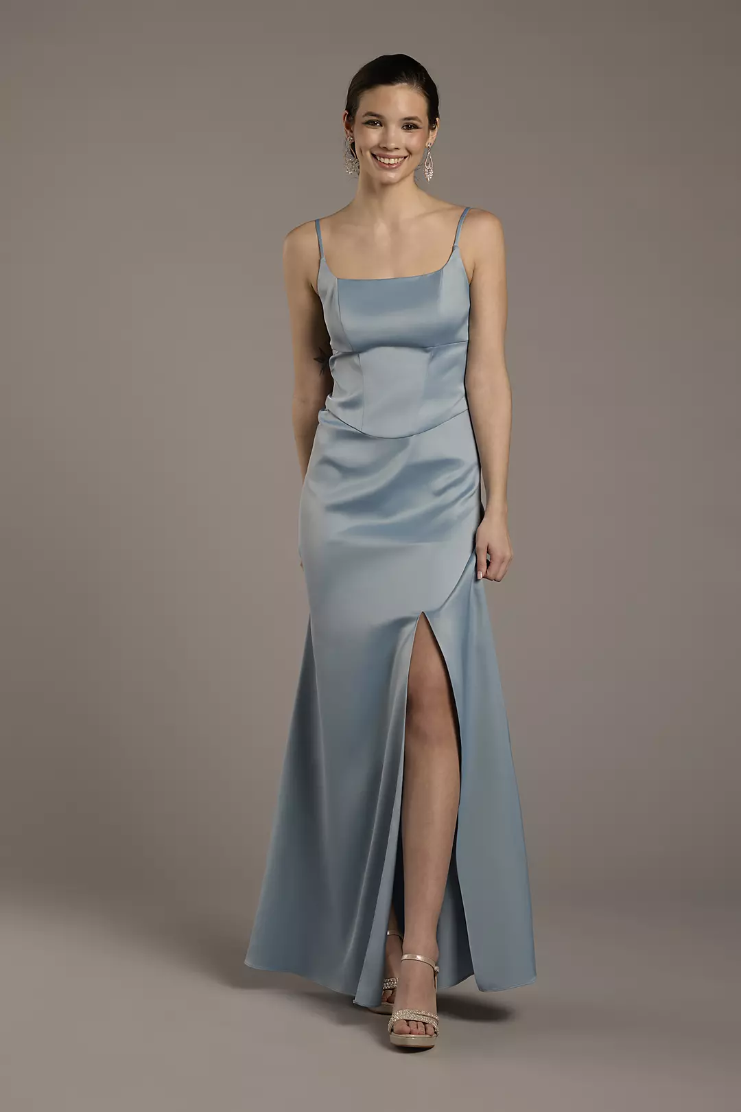 Stretch Matte Satin Basque Waist Sheath Dresses - XNAUWBI