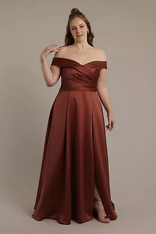 Matte Satin Off-the-Shoulder Ball Gown Dresses - XNAUWBI