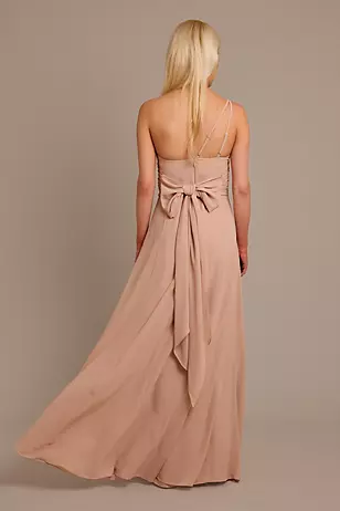Chiffon One-Shoulder Dress with Tie Dress - XNAUWBI