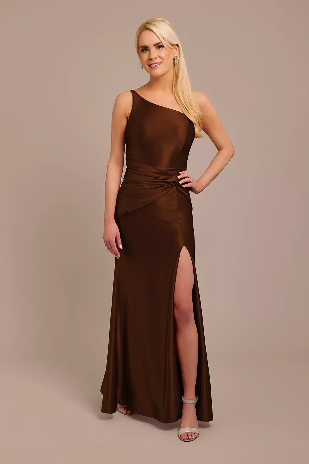 Sculpting Shiny Satin One-Shoulder Knot Dresses - XNAUWBI