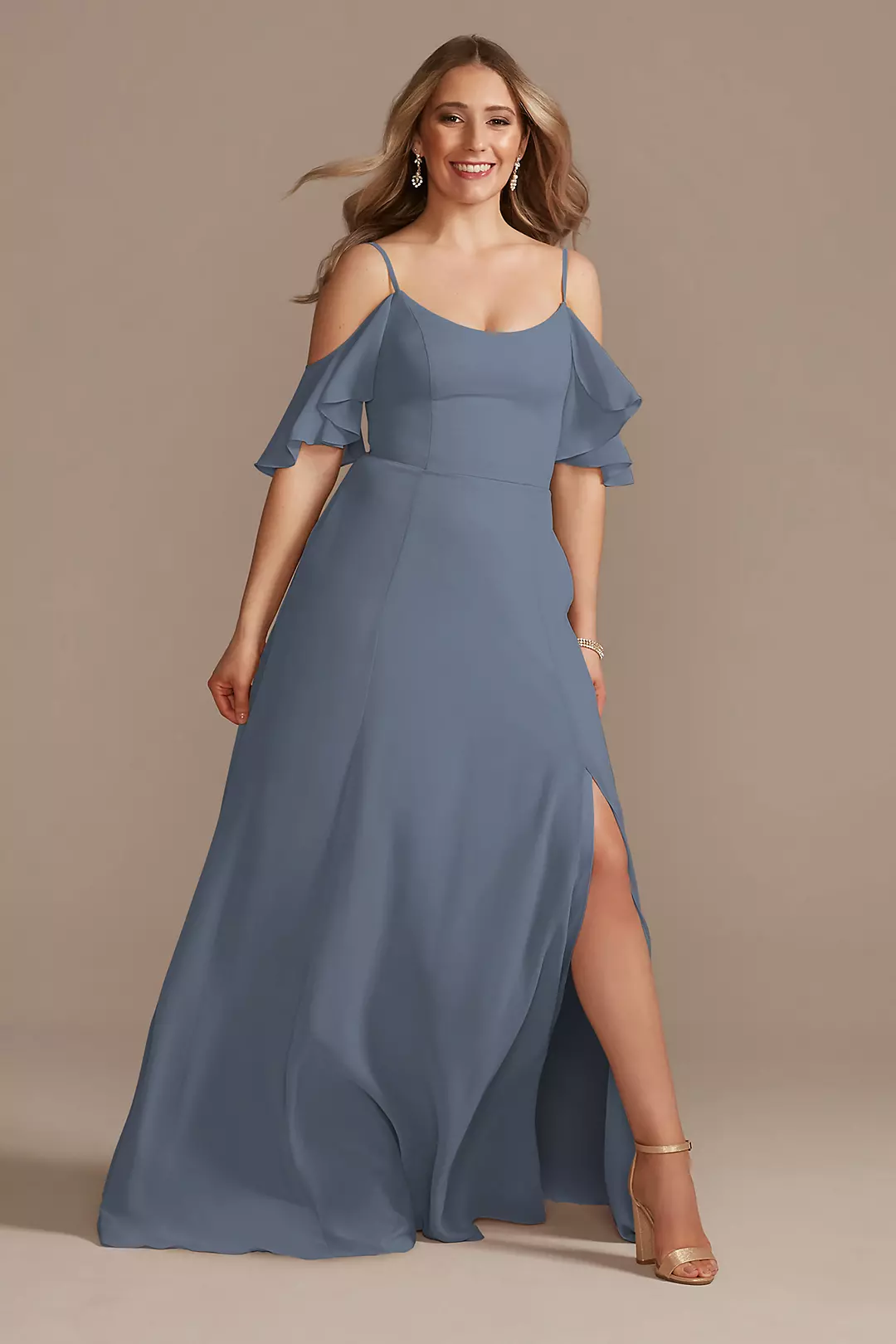 Cold-Shoulder Long Chiffon Dresses - XNAUWBI