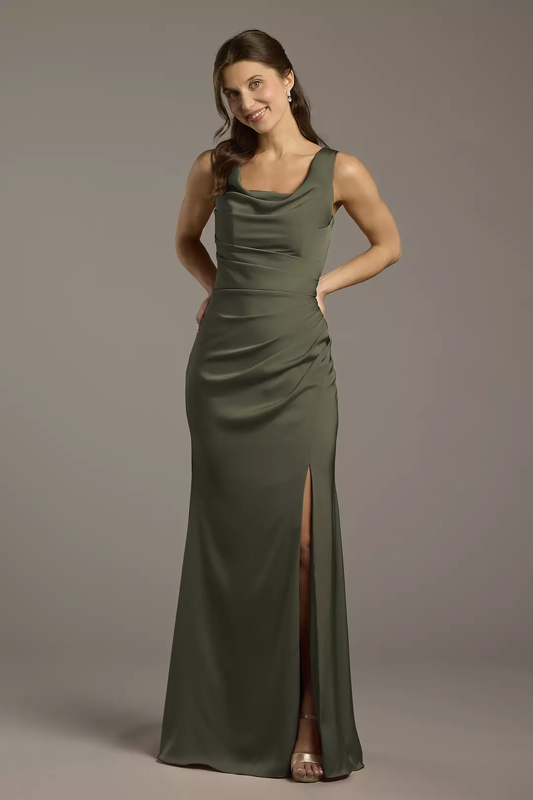 Matte Satin Cowl Neck Sheath Dresses - XNAUWBI