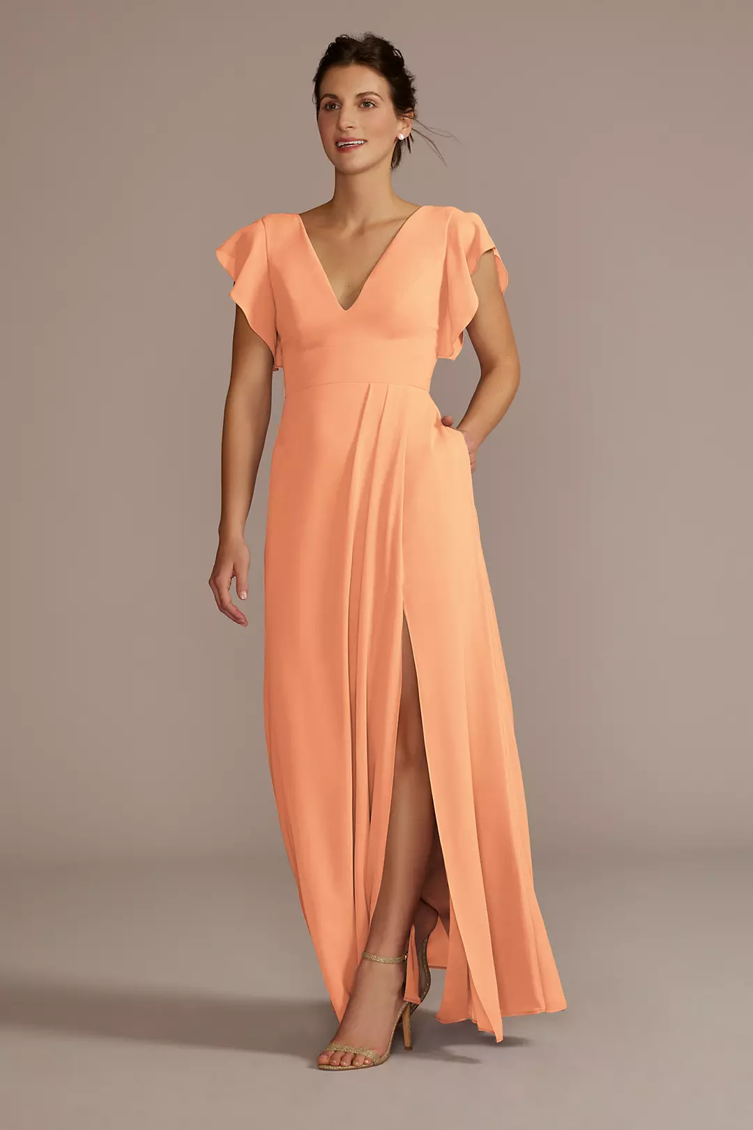 Flutter Sleeve Chiffon V-Neck Dresses - XNAUWBI