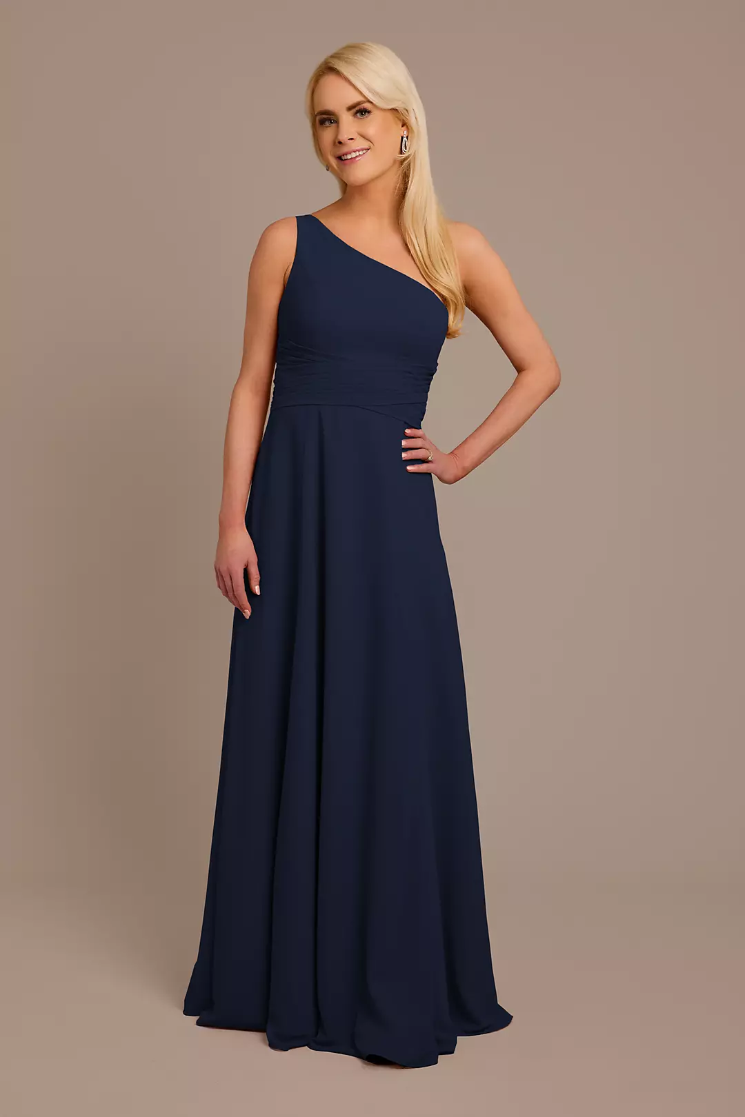 Chiffon One-Shoulder Dress with Tie Dress - XNAUWBI