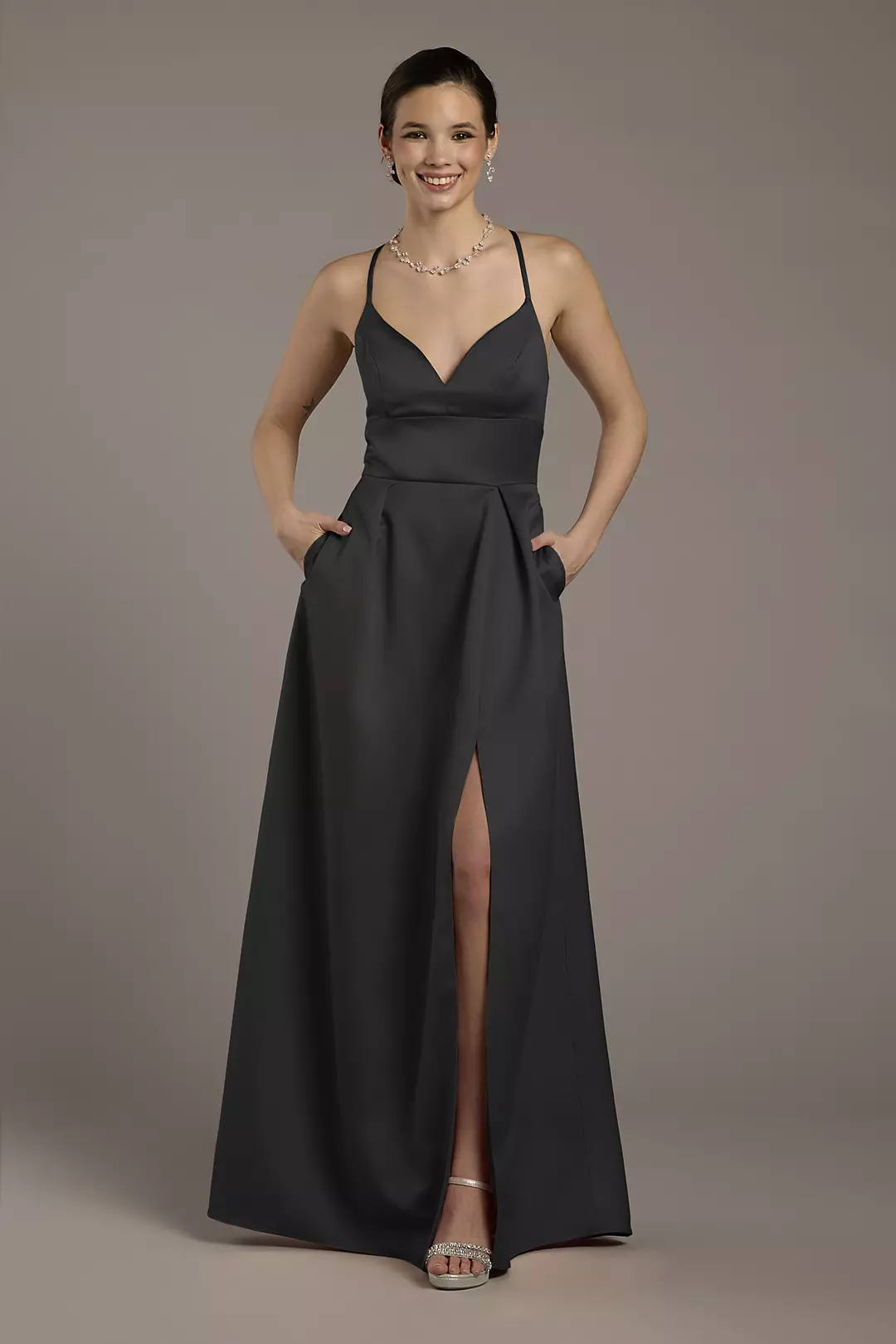 Satin Empire Waist Ball Gown Dress - XNAUWBI