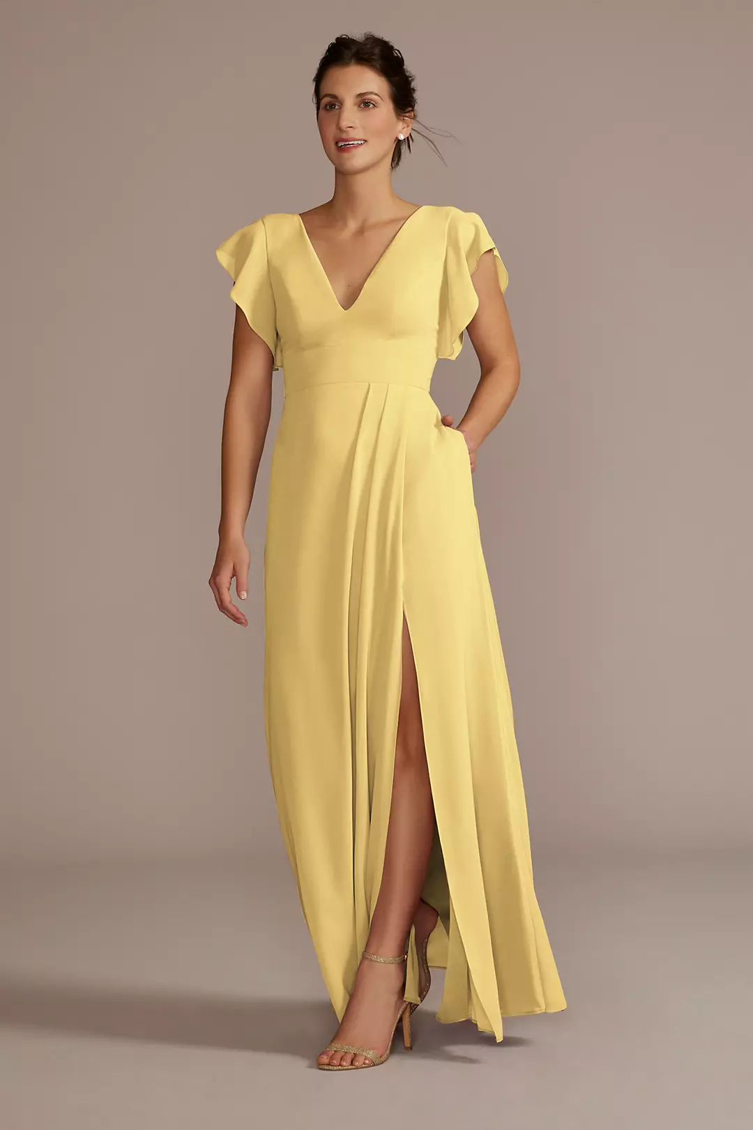 Flutter Sleeve Chiffon V-Neck Dresses - XNAUWBI