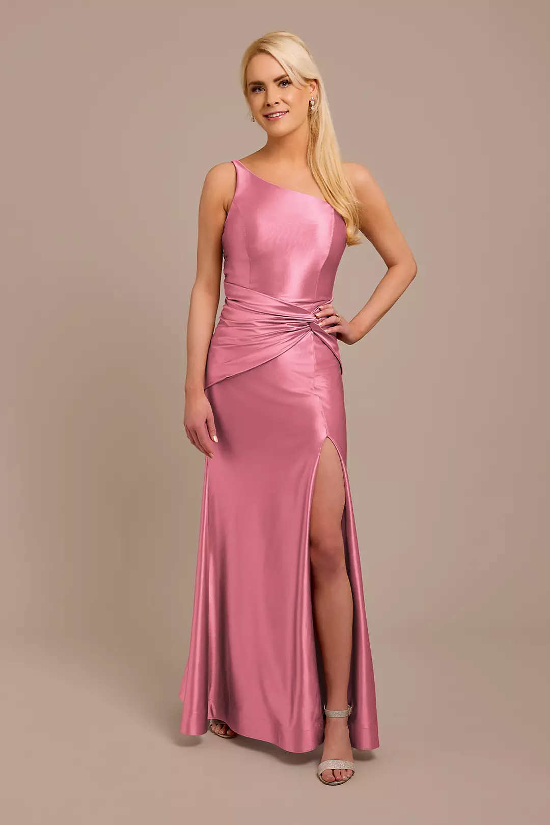Sculpting Shiny Satin One-Shoulder Knot Dresses - XNAUWBI