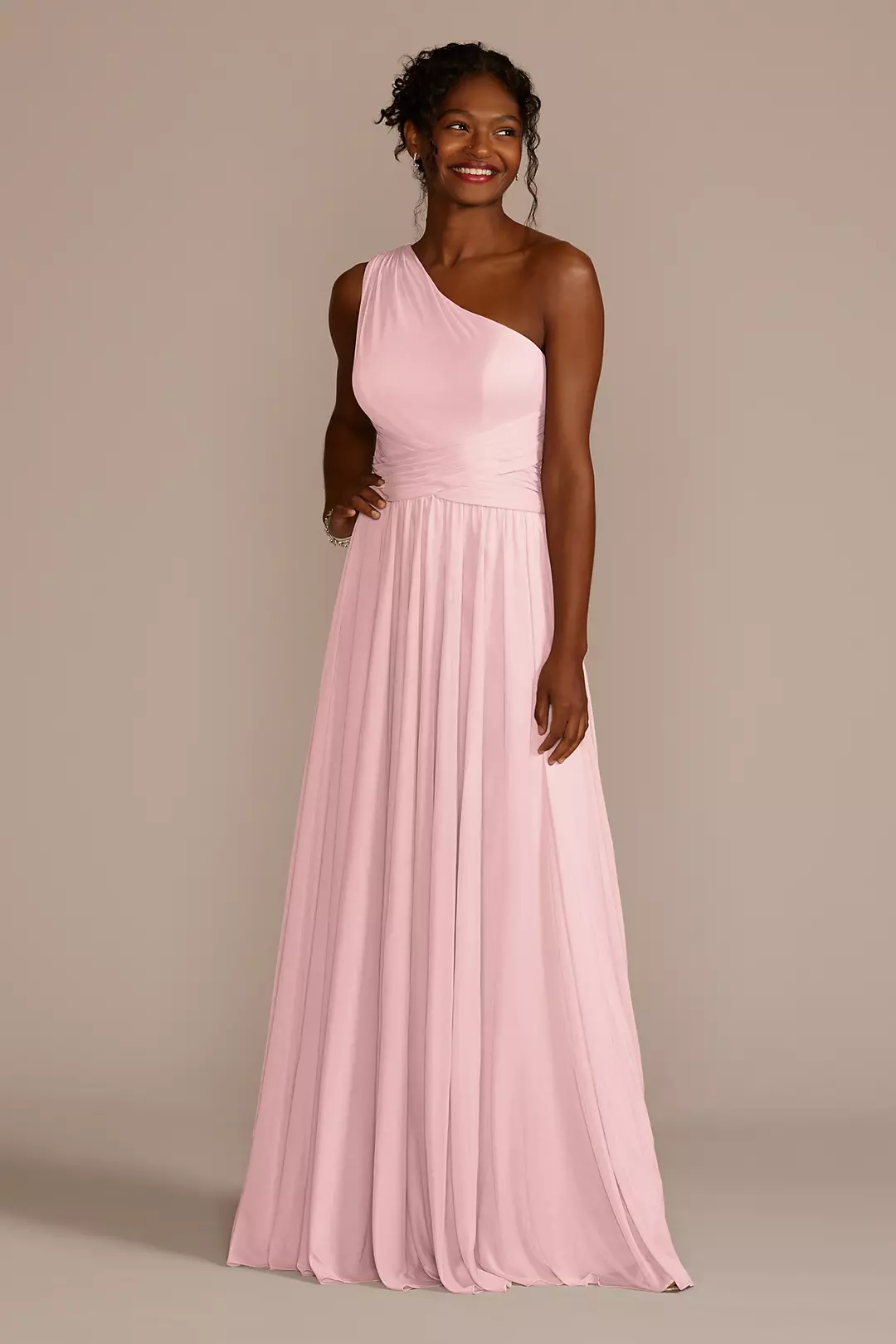 Mesh One-Shoulder Dress with Full Skirt Dress - XNAUWBI