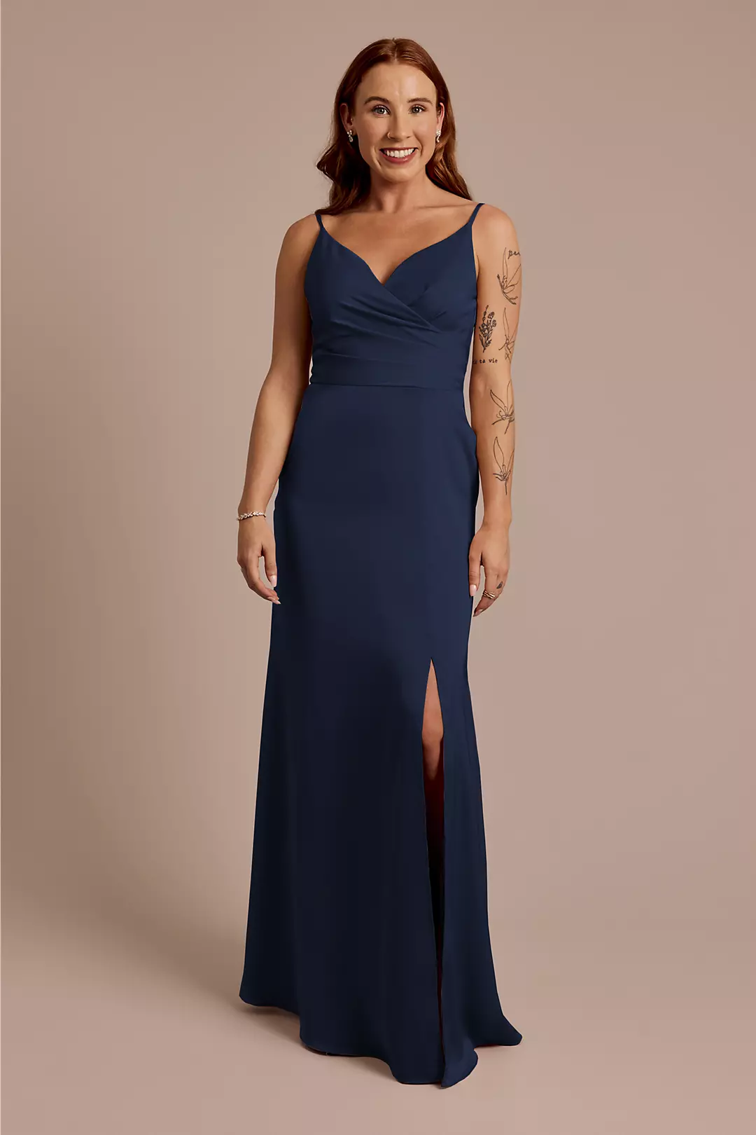 Matte Satin Spaghetti Strap Surplice A-Line Dresses - XNAUWBI