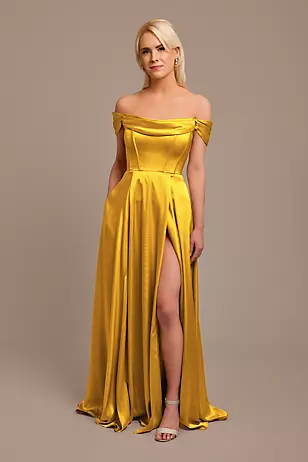 Charmeuse Cowl Off-the-Shoulder Dresses - XNAUWBI