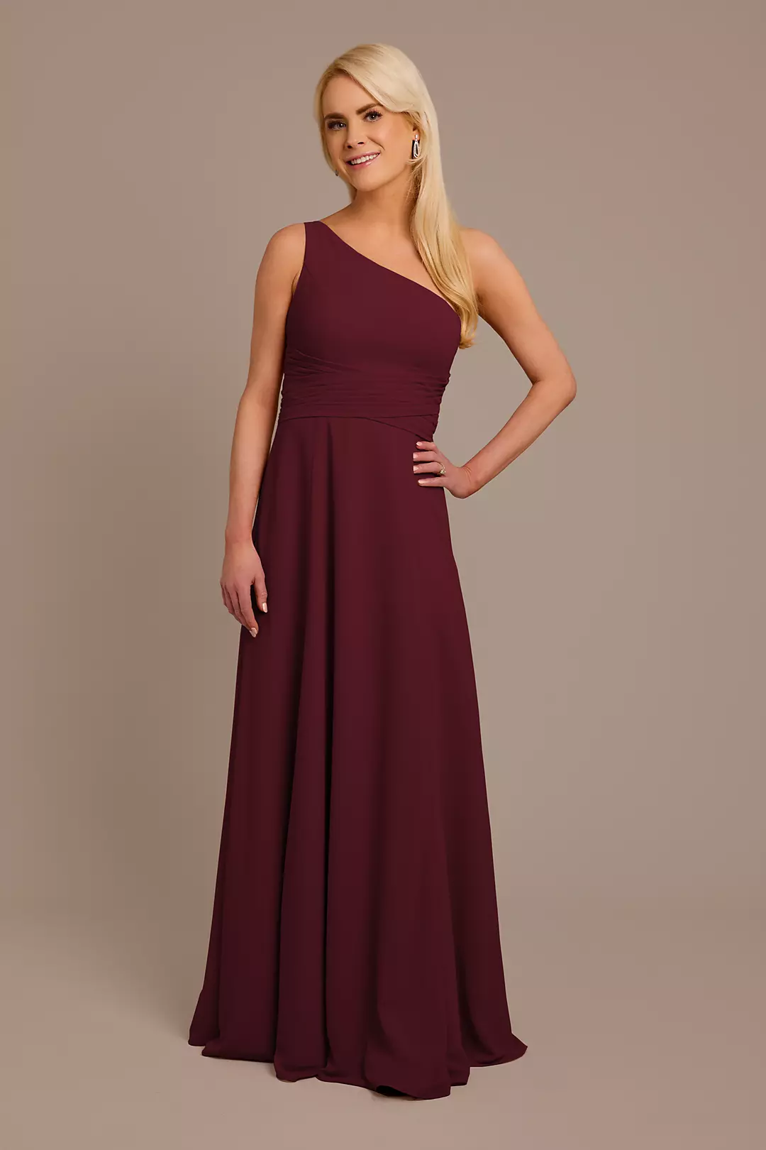 Chiffon One-Shoulder Dress with Tie Dress - XNAUWBI