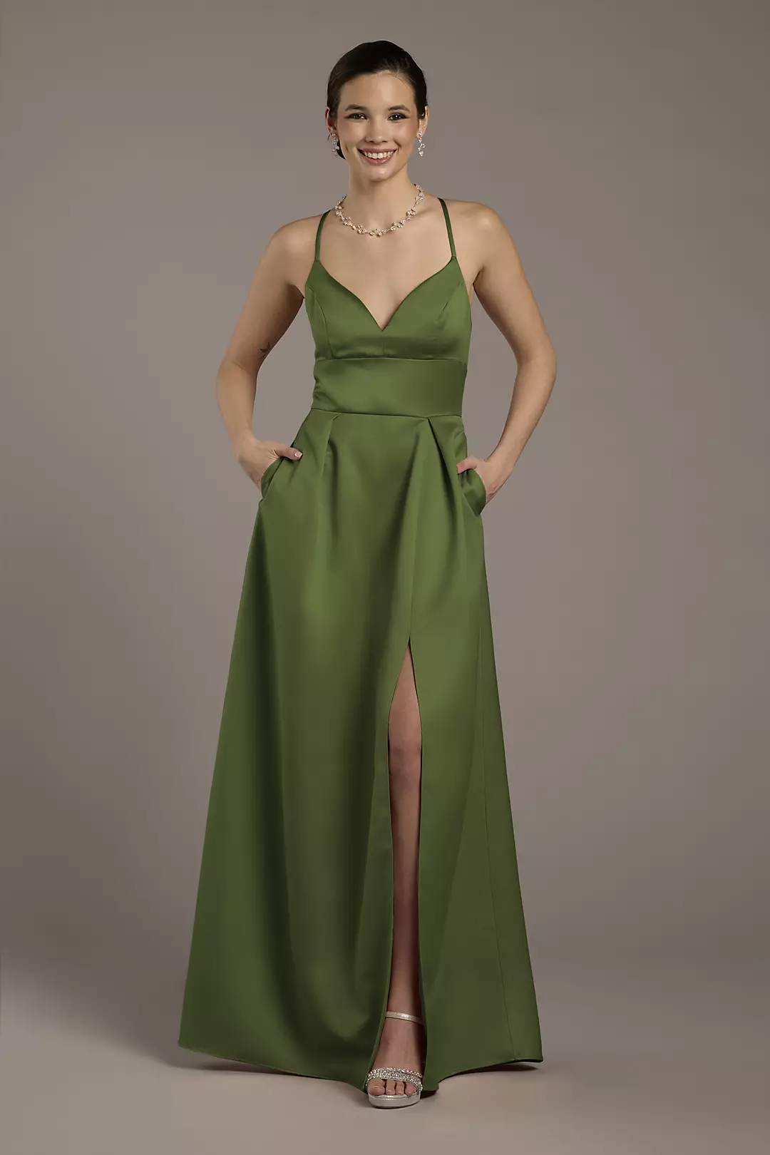 Satin Empire Waist Ball Gown Dress - XNAUWBI